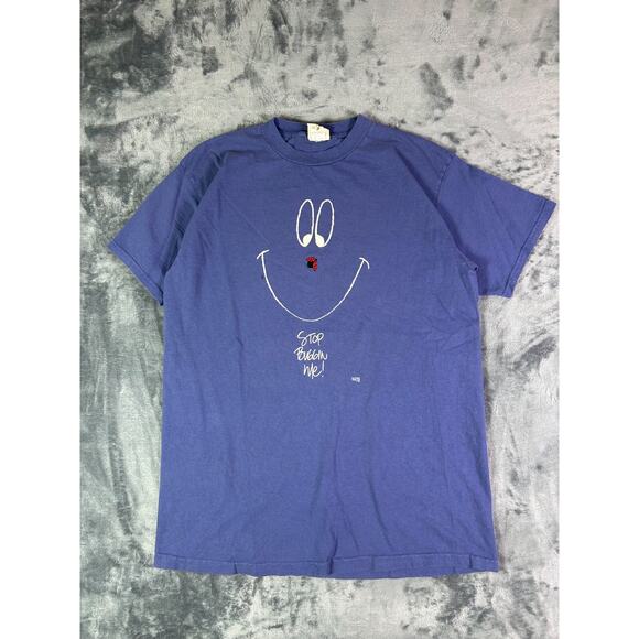 Vintage‎ Stop Buggin Me Smiley Face T-Shirt Large 90s Bug Graphic Grandmacore - Picture 1 of 11